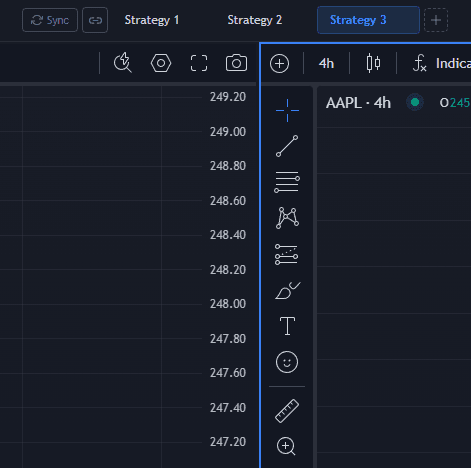 Strategy selector showing multiple trading strategies in one session